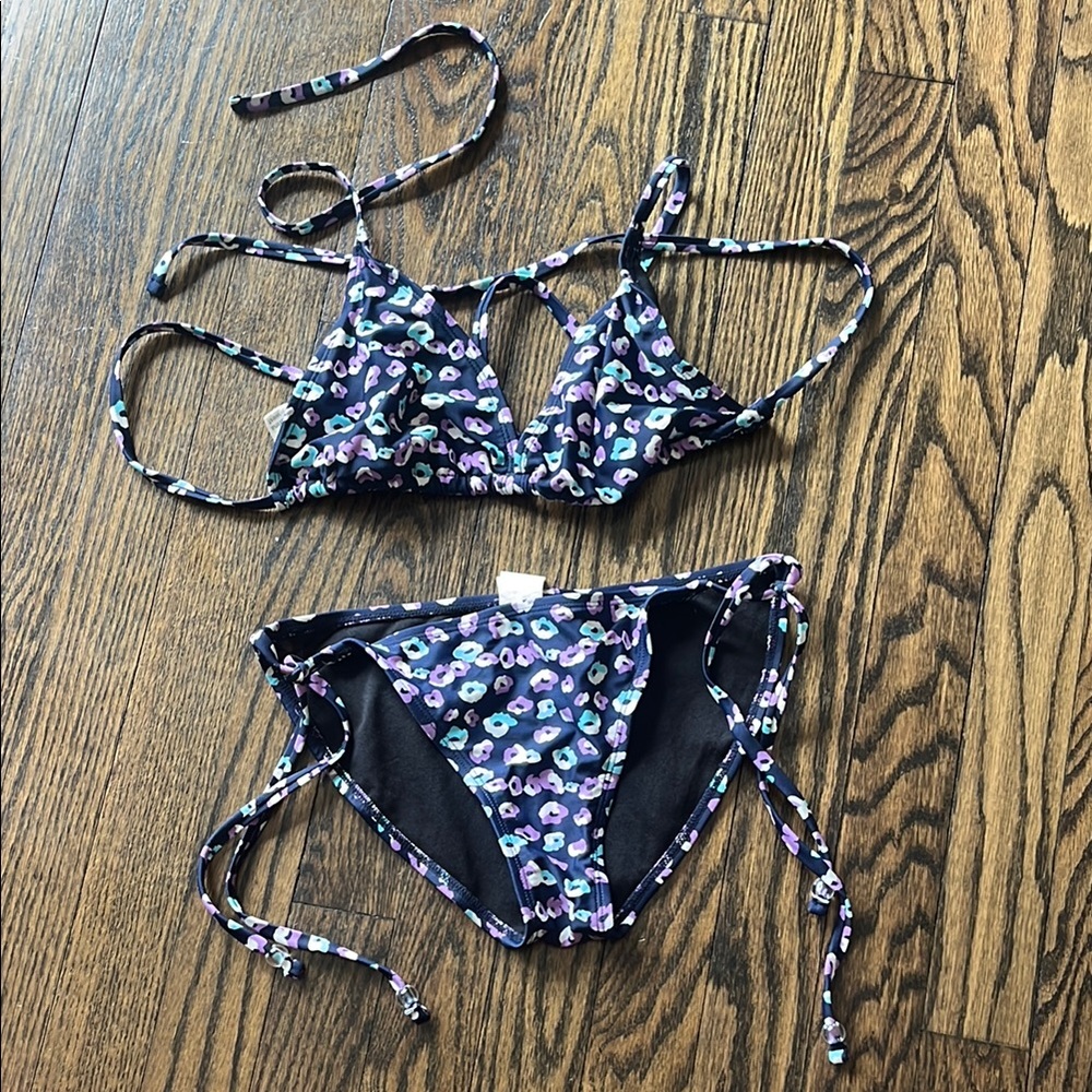 Floral Women’s Swim Set small Navy